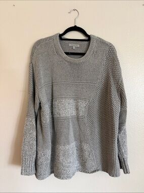 Cable Stitch Relaxed Patchwork Crewneck Sweater - Gray